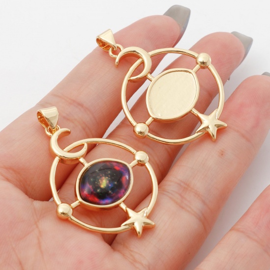 Picture of Brass Religious Pendants Gold Plated Multicolor Round Evil Eye 3.8cm x 2.6cm