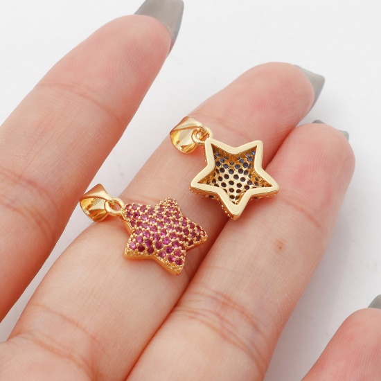 Immagine di 1 Pz Ottone Galassia Ciondoli Pendenti Stella a Cinque Punte Oro Placcato Micro Spianare Multicolore Cubic Zirconiae 19mm x 13mm