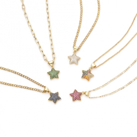 Immagine di 1 Pz Ottone Galassia Ciondoli Pendenti Stella a Cinque Punte Oro Placcato Micro Spianare Multicolore Cubic Zirconiae 19mm x 13mm