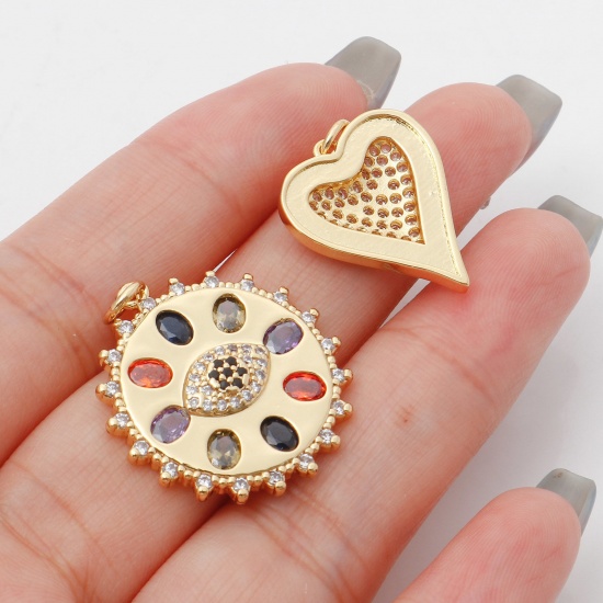 Picture of Brass Charms Gold Plated Geometric Multicolour Cubic Zirconia