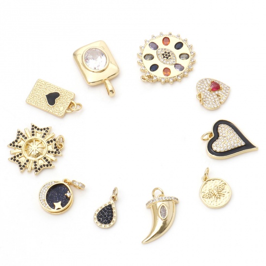 Picture of Brass Charms Gold Plated Geometric Multicolour Cubic Zirconia