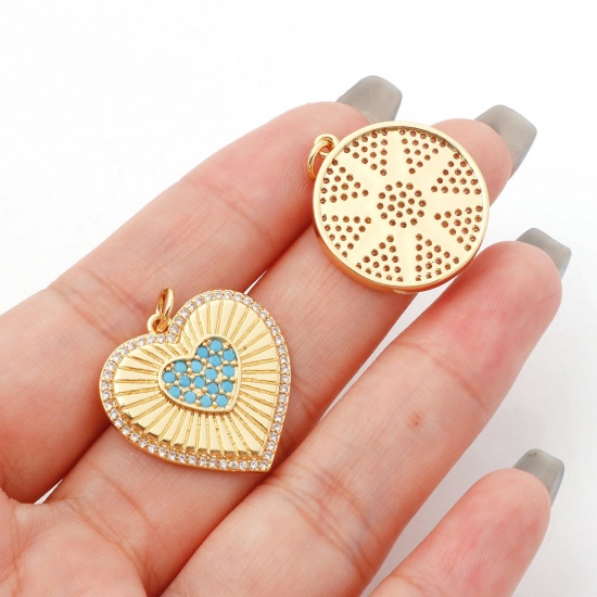 Picture of Brass Charms Gold Plated Heart Star Micro Pave Multicolour Cubic Zirconia
