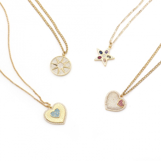 Picture of Brass Charms Gold Plated Heart Star Micro Pave Multicolour Cubic Zirconia