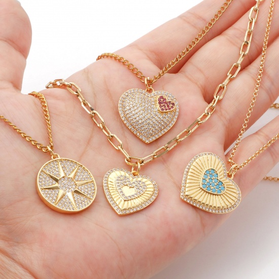 Picture of Brass Charms Gold Plated Heart Star Micro Pave Multicolour Cubic Zirconia