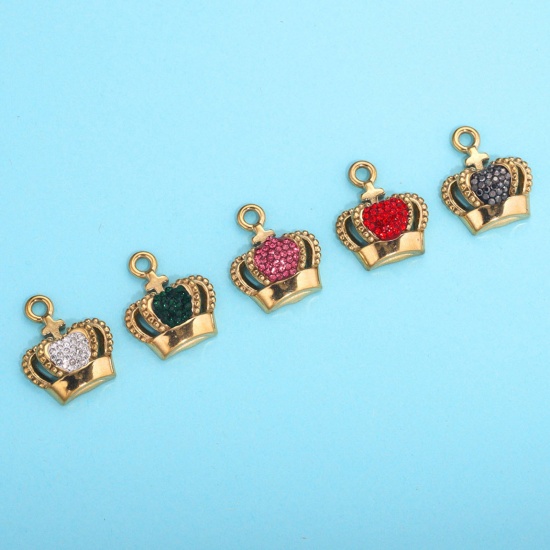 Immagine di 304 Acciaio Inossidabile Charms Corona Oro Placcato 18mm x 16mm, 1 Pz