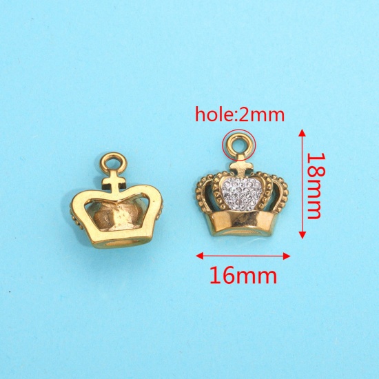 Immagine di 304 Acciaio Inossidabile Charms Corona Oro Placcato 18mm x 16mm, 1 Pz