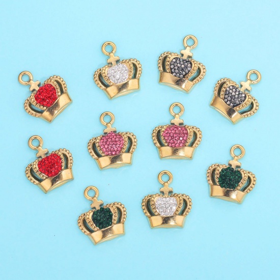 Immagine di 304 Acciaio Inossidabile Charms Corona Oro Placcato 18mm x 16mm, 1 Pz