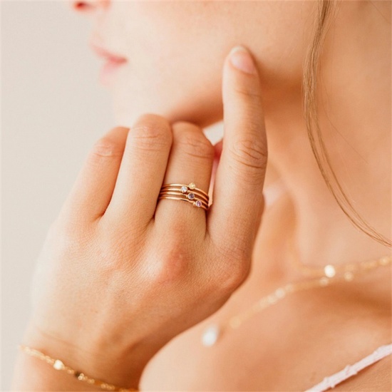 Bild von 316 Edelstahl Uneinstellbar Ring 14K Gold plattiert Rund Bunt Strass 1 Stück