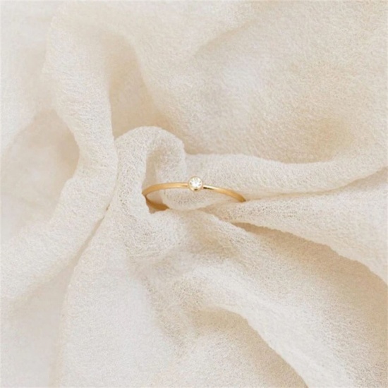 Bild von 316 Edelstahl Uneinstellbar Ring 14K Gold plattiert Rund Bunt Strass 1 Stück