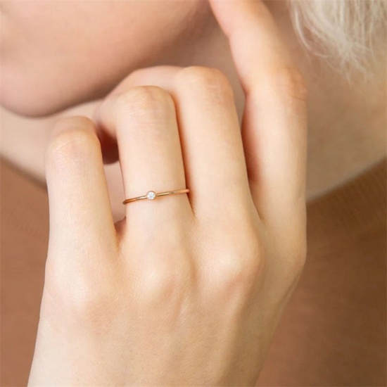 Bild von 316 Edelstahl Uneinstellbar Ring 14K Gold plattiert Rund Bunt Strass 1 Stück