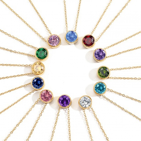 316 Acero Inoxidable piedra del zodíaco Cable Cadena Cruz Collares Ronda 38cm longitud, 1 Unidad