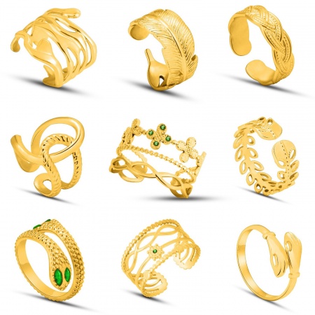 Eco-friendly Retro Stylish 18K Real Gold Plated 304 Stainless Steel Open Adjustable Braided Filigree Rings For Women