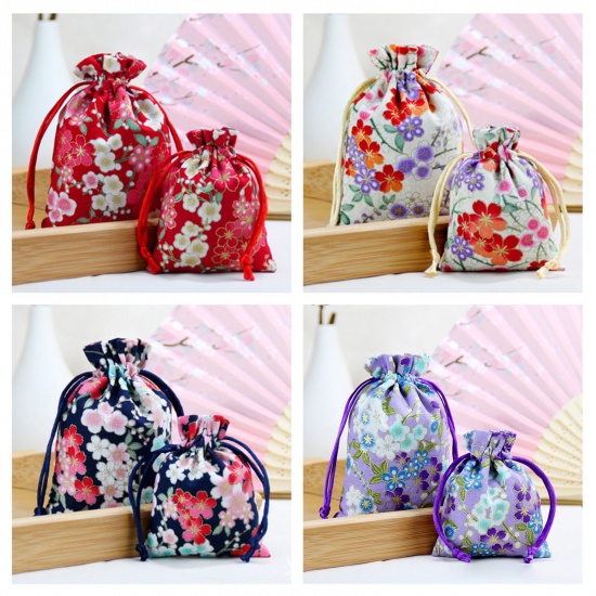 Picture of Polyester Drawstring Bags Rectangle Multicolor Cherry Blossom Sakura Flower