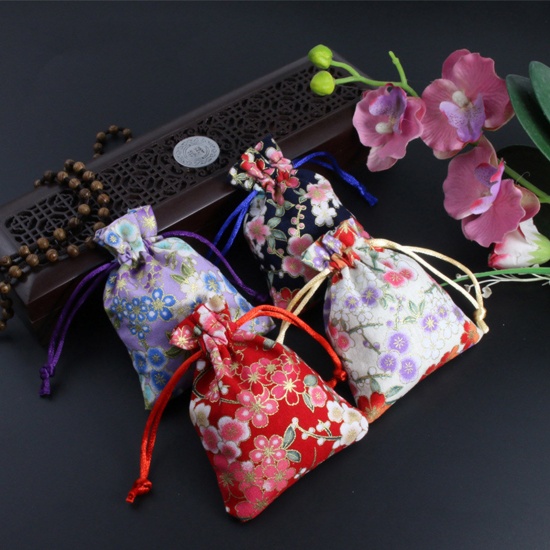 テリレン 巾着袋 アクセサリー 収納 ギフトバッグ ラッピング プレゼント 小物入れ長方形 多色 桜 10 個 の画像
