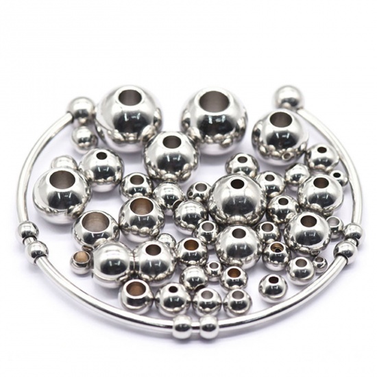 Picture of 304 Stainless Steel Beads Round Silver Tone 