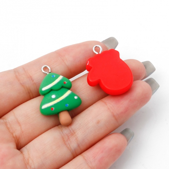 Picture of Resin Christmas Charms Christmas Tree Christmas Santa Claus Silver Tone Multicolor