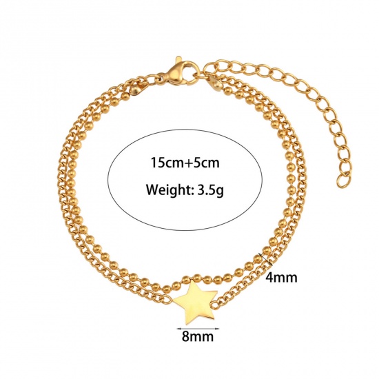 Immagine di 304 Acciaio Inossidabile Bracciale Multistrato a Strati Oro Placcato 15cm Lunghezza, 1 Pz