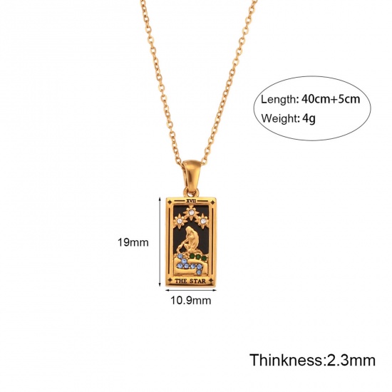 Picture of 304 Stainless Steel Tarot Link Cable Chain Necklace Gold Plated Rectangle Enamel 40cm(15 6/8") long