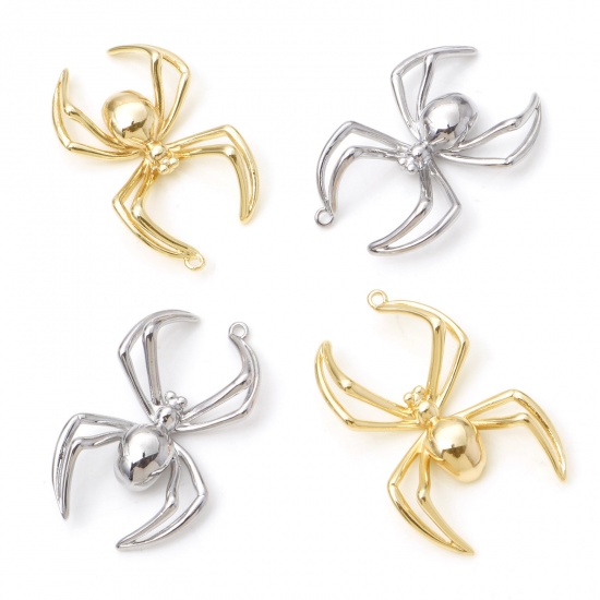 Picture of Brass Pendants Halloween Spider Animal Real Gold Plated 3D 3.2cm x 2cm                                                                                                                                                                                        