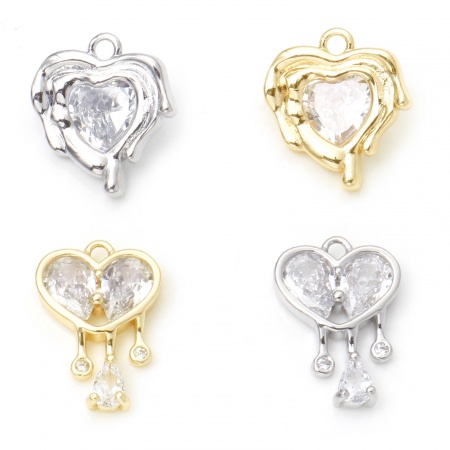 Ottone San Valentino Charms Cuore Vero Oro Placcato Trasparente Cubic Zirconiae 1 Pz