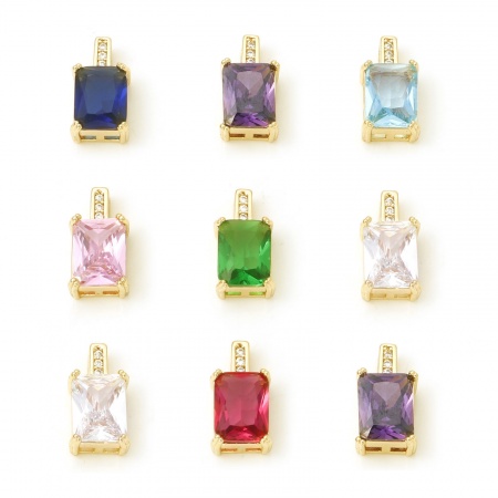 Brass Geometry Series Charms Rectangle Real Gold Plated Multicolour Cubic Zirconia 13mm x 7mm