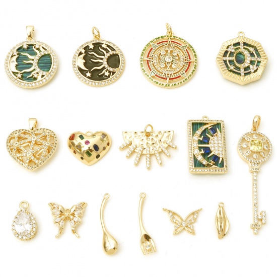 Picture of Brass Micro Pave Charms Geometric Real Gold Plated Sun & Moon                                                                                                                                                                                                 