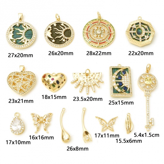 Picture of Brass Micro Pave Charms Geometric Real Gold Plated Sun & Moon                                                                                                                                                                                                 