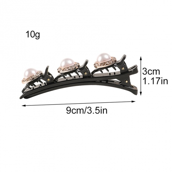 Picture of Resin Braided Hair Clips Black Flower Multicolor Rhinestone