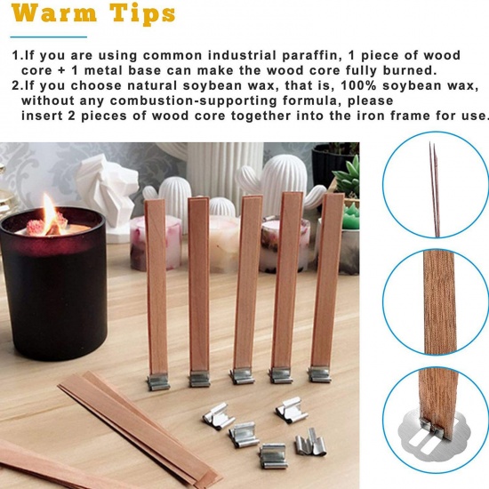 Picture of Wooden Candle Wick With Clip Base Craft Wicker Paraffin Beeswax Burning Smokeless Wick Candle Making Supplies