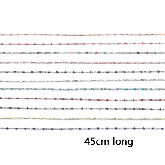 Picture of 304 Stainless Steel Cuban Link Chain Necklace Silver Tone Multicolor Enamel 45cm(17 6/8") long