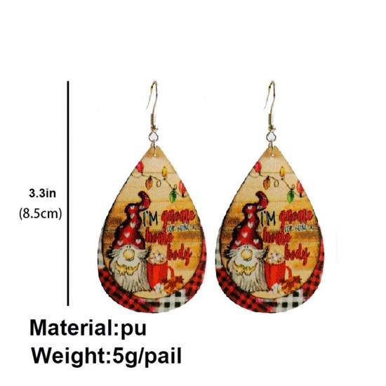 Picture of PU Leather Retro Earrings Silver Tone Multicolor Drop Christmas