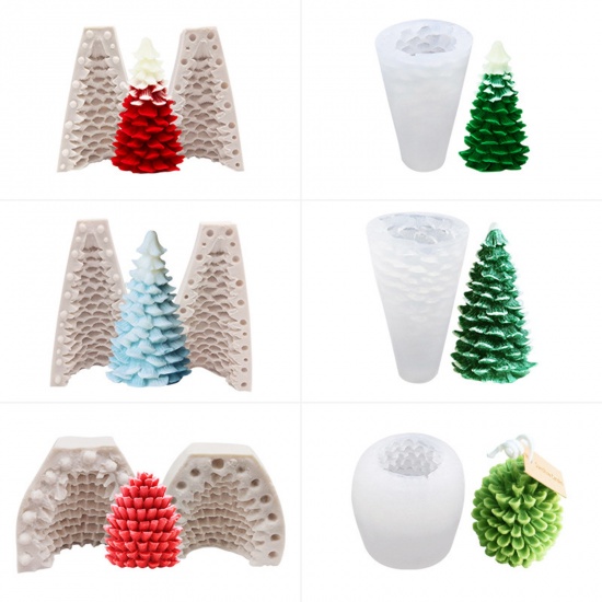 Picture of Silicone Christmas Resin Mold For Stereoscopic Candle DIY Jewelry Making Christmas Tree Pine Cone White