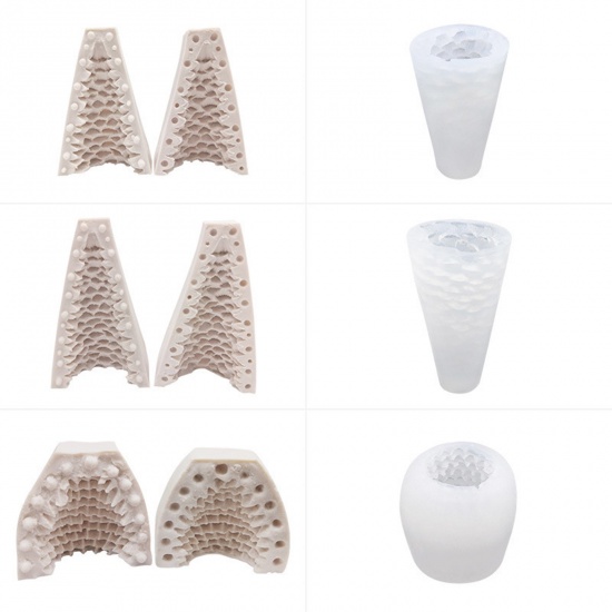 Picture of Silicone Christmas Resin Mold For Stereoscopic Candle DIY Jewelry Making Christmas Tree Pine Cone White