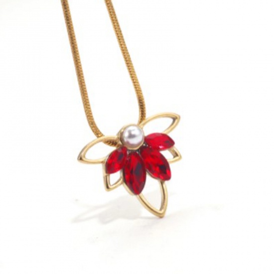 Immagine di 304 Acciaio Inossidabile Charms Foglia d'Acero Oro Placcato Multicolore Strass 22mm x 17.5mm, 1 Pz