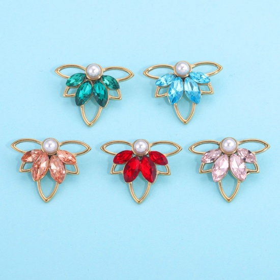 Immagine di 304 Acciaio Inossidabile Charms Foglia d'Acero Oro Placcato Multicolore Strass 22mm x 17.5mm, 1 Pz