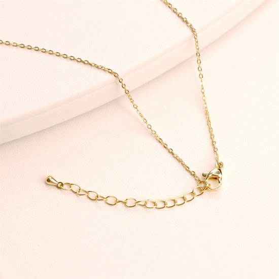 Picture of Eco-friendly Exquisite Stylish 18K Gold Plated Copper & Cubic Zirconia Link Cable Chain Heart Pendant Necklace For Women Valentine's Day