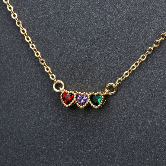 Picture of Eco-friendly Exquisite Stylish 18K Gold Plated Copper & Cubic Zirconia Link Cable Chain Heart Pendant Necklace For Women Valentine's Day