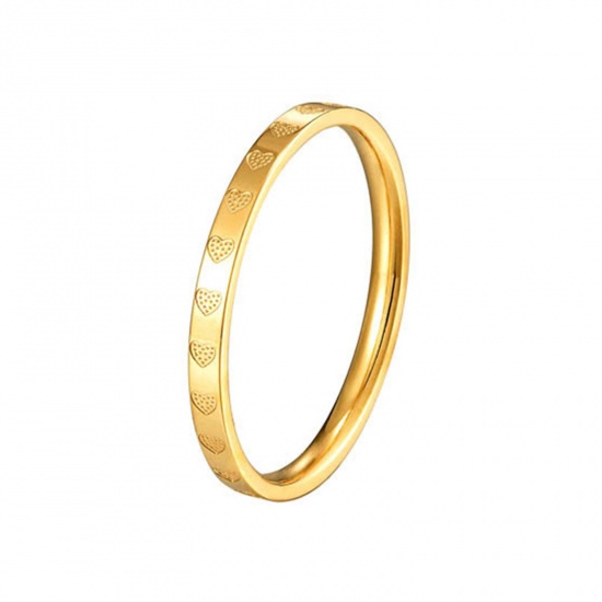 Immagine di Ecologico Semplice & Casual Elegante 14k Vero Oro Placcato 304 Acciaio Inossidabile Non Regolabile Cuore Anello Per Donne San Valentino 1 Pz