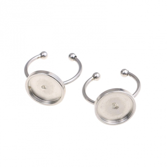 Immagine di 304 Acciaio Inossidabile Aperto Anello Tono Argento Tondo Basi per Cabochon 17mm (taglia di US: 6.5), 5 Pz