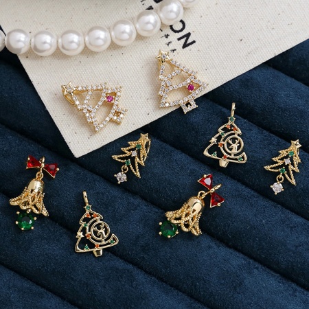 Messing Micro Pave Charms Vergoldet Weihnachten Weihnachtsbaum Schelle 2 Stück