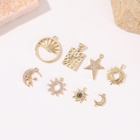 Brass Galaxy Charms Real Gold Plated Clear Cubic Zirconia