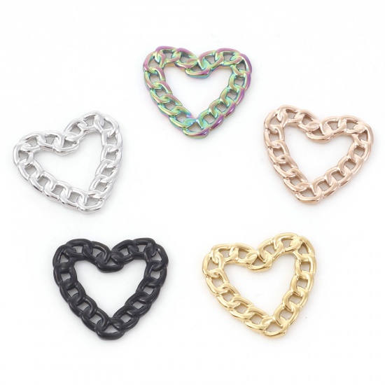 Immagine di 304 Acciaio Inossidabile Charms Catena a Maglie Multicolore Cuore Filigrana 22mm x 21mm, 1 Pz