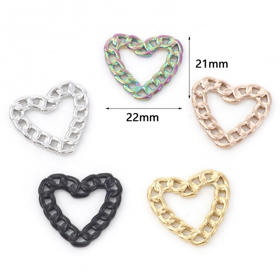 Immagine di 304 Acciaio Inossidabile Charms Catena a Maglie Multicolore Cuore Filigrana 22mm x 21mm, 1 Pz