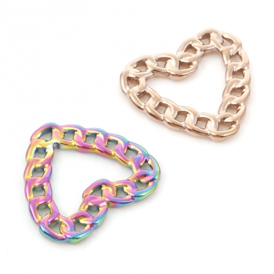 Immagine di 304 Acciaio Inossidabile Charms Catena a Maglie Multicolore Cuore Filigrana 22mm x 21mm, 1 Pz