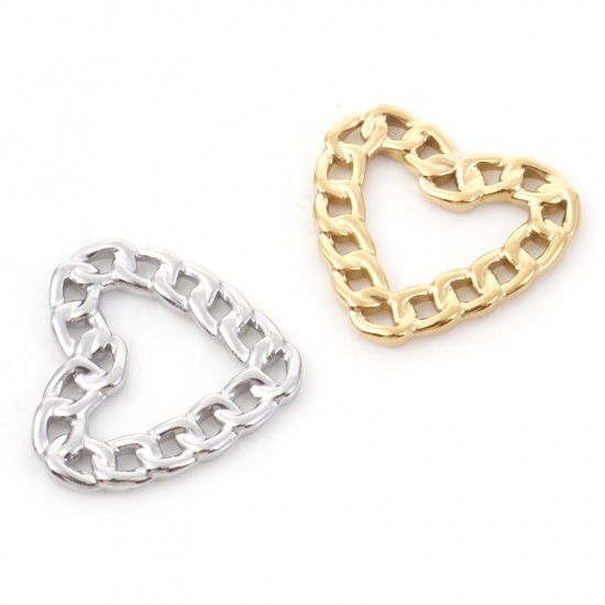 Immagine di 304 Acciaio Inossidabile Charms Catena a Maglie Multicolore Cuore Filigrana 22mm x 21mm, 1 Pz