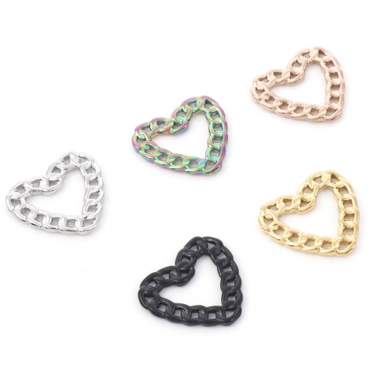 Immagine di 304 Acciaio Inossidabile Charms Catena a Maglie Multicolore Cuore Filigrana 22mm x 21mm, 1 Pz