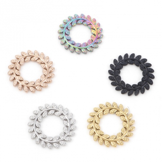 304ステンレス鋼 チャーム 環状 多色 葉 22mm 直径、 1 個 の画像