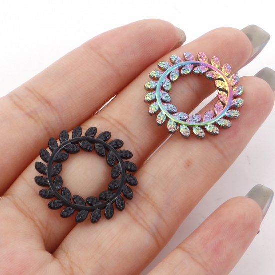 304ステンレス鋼 チャーム 環状 多色 葉 22mm 直径、 1 個 の画像