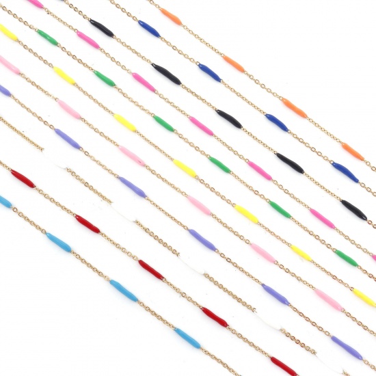 Изображение 304 Нержавеющая Сталь Позолоченные цепочки палочка Позолоченный Разноцветный С Эмалью 2.5мм, 1 Рулон (Примерно 5 M/Рулон)