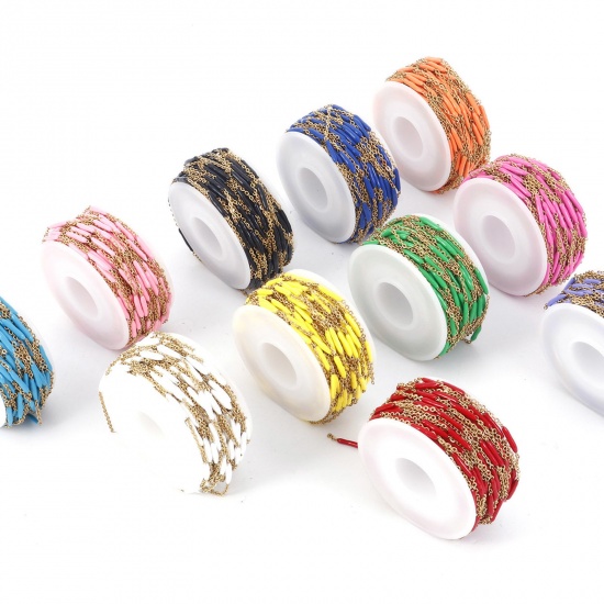 Picture of 304 Stainless Steel Link Cable Chain Sticks Gold Plated Multicolor Enamel 2.5mm
